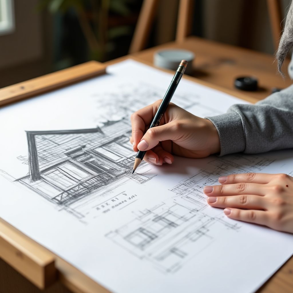 Designer sketching concept for cottage interior